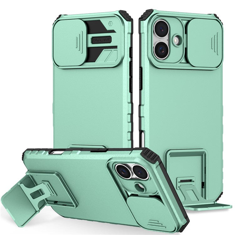 For iPhone 16 Plus Case Camera Slider PC + TPU Phone Cover with Kickstand - Baby Blue