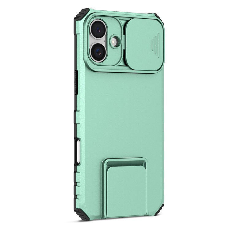 For iPhone 16 Plus Case Camera Slider PC + TPU Phone Cover with Kickstand - Baby Blue