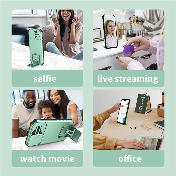 For iPhone 16 Plus Case Camera Slider PC + TPU Phone Cover with Kickstand - Baby Blue