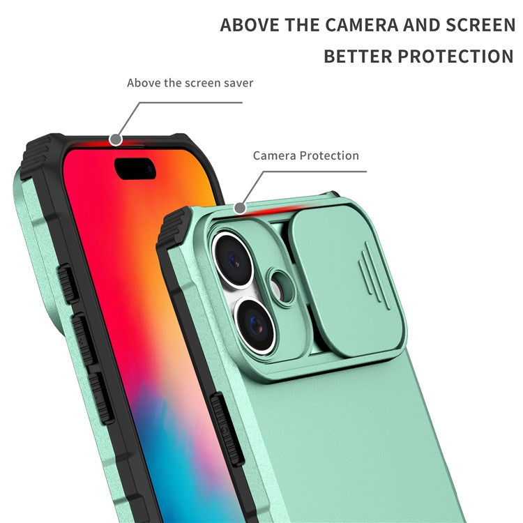 For iPhone 16 Plus Case Camera Slider PC + TPU Phone Cover with Kickstand - Baby Blue