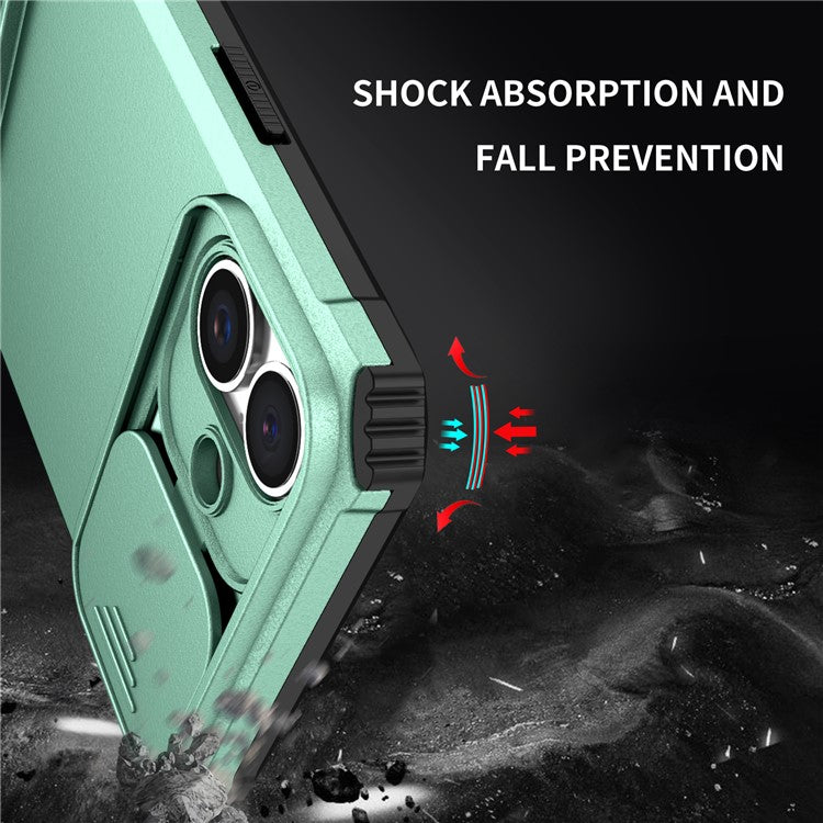 For iPhone 16 Plus Case Camera Slider PC + TPU Phone Cover with Kickstand - Baby Blue