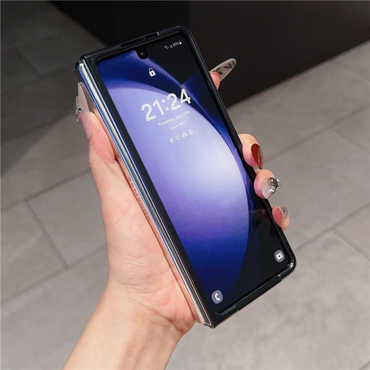 For Samsung Galaxy Z Fold5 5G Case Snake Texture PU Leather Coated PC Phone Cover - Black