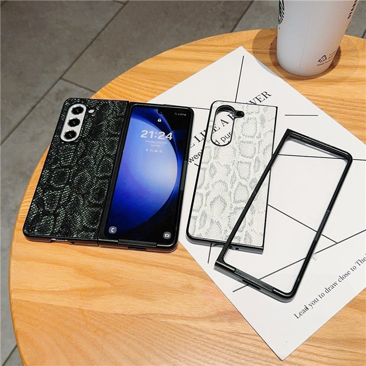 For Samsung Galaxy Z Fold5 5G Case Snake Texture PU Leather Coated PC Phone Cover - Black