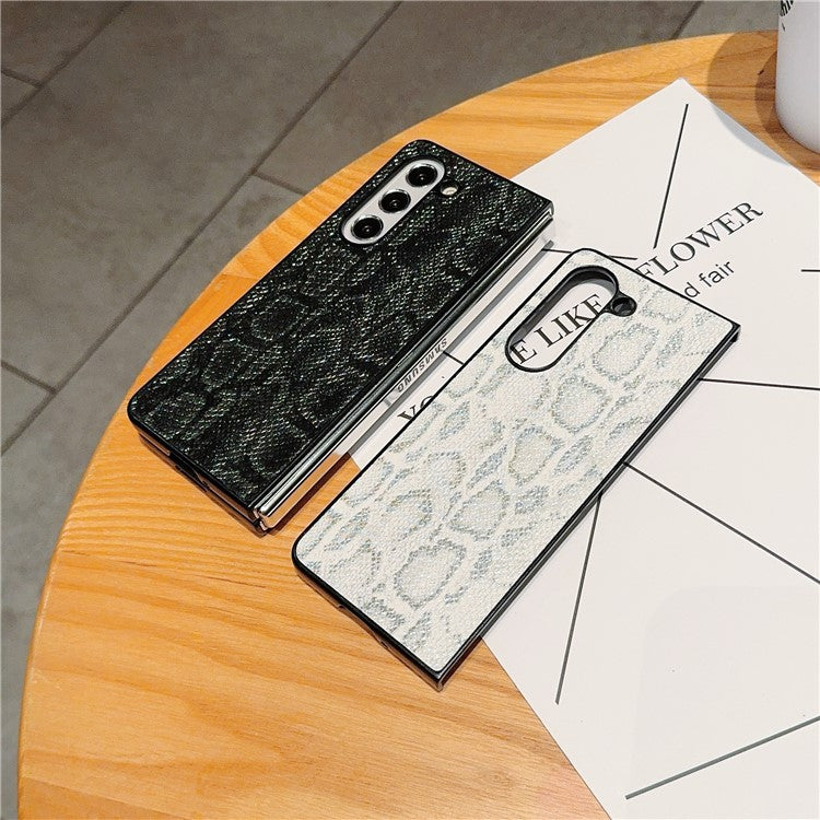 For Samsung Galaxy Z Fold5 5G Case Snake Texture PU Leather Coated PC Phone Cover - Black