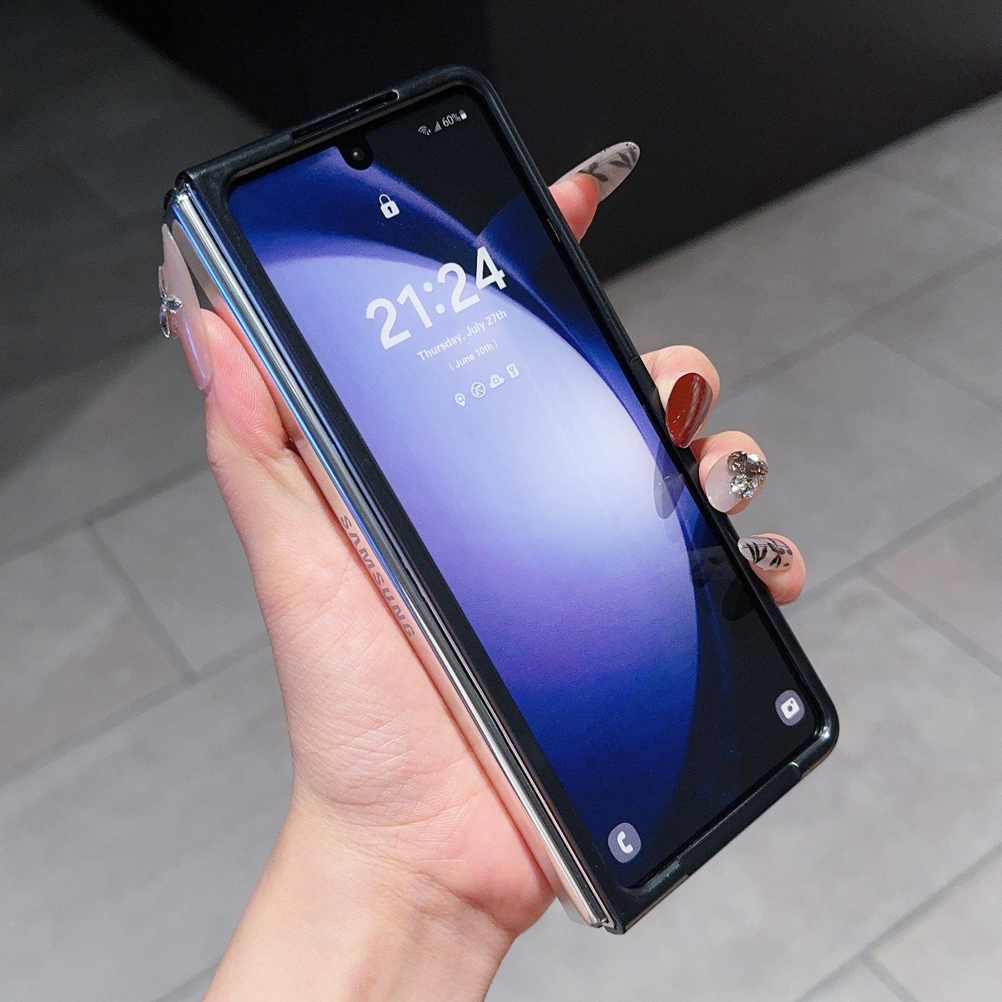 For Samsung Galaxy Z Fold6 5G Case Rhinestone Decor PU Leather Coated PC Phone Cover - Black / Grey