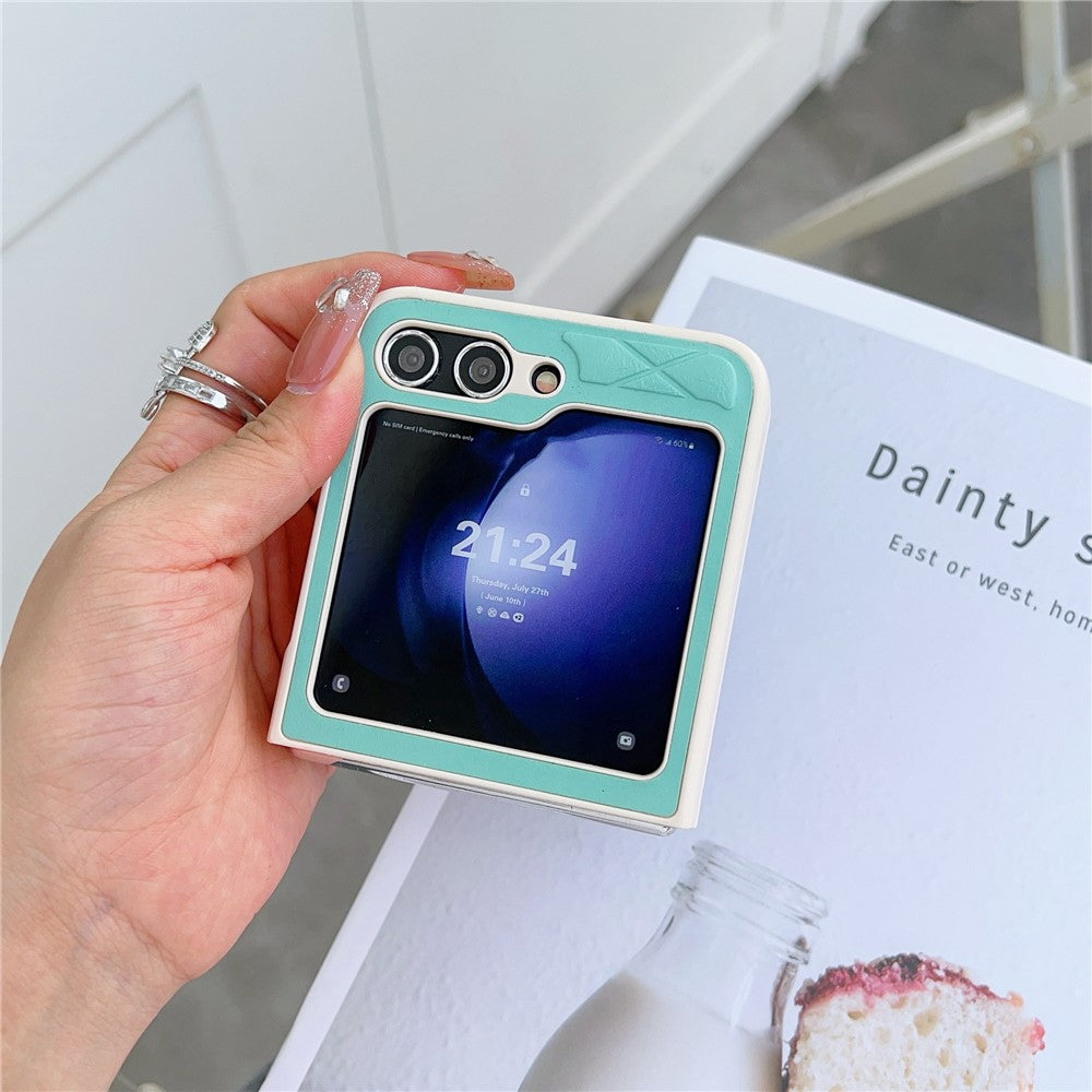 For Samsung Galaxy Z Flip7 FE 5G / Z Flip6 5G Case Rhombus Pattern PU Leather Coated PC Two-Piece Phone Cover - Mint Green