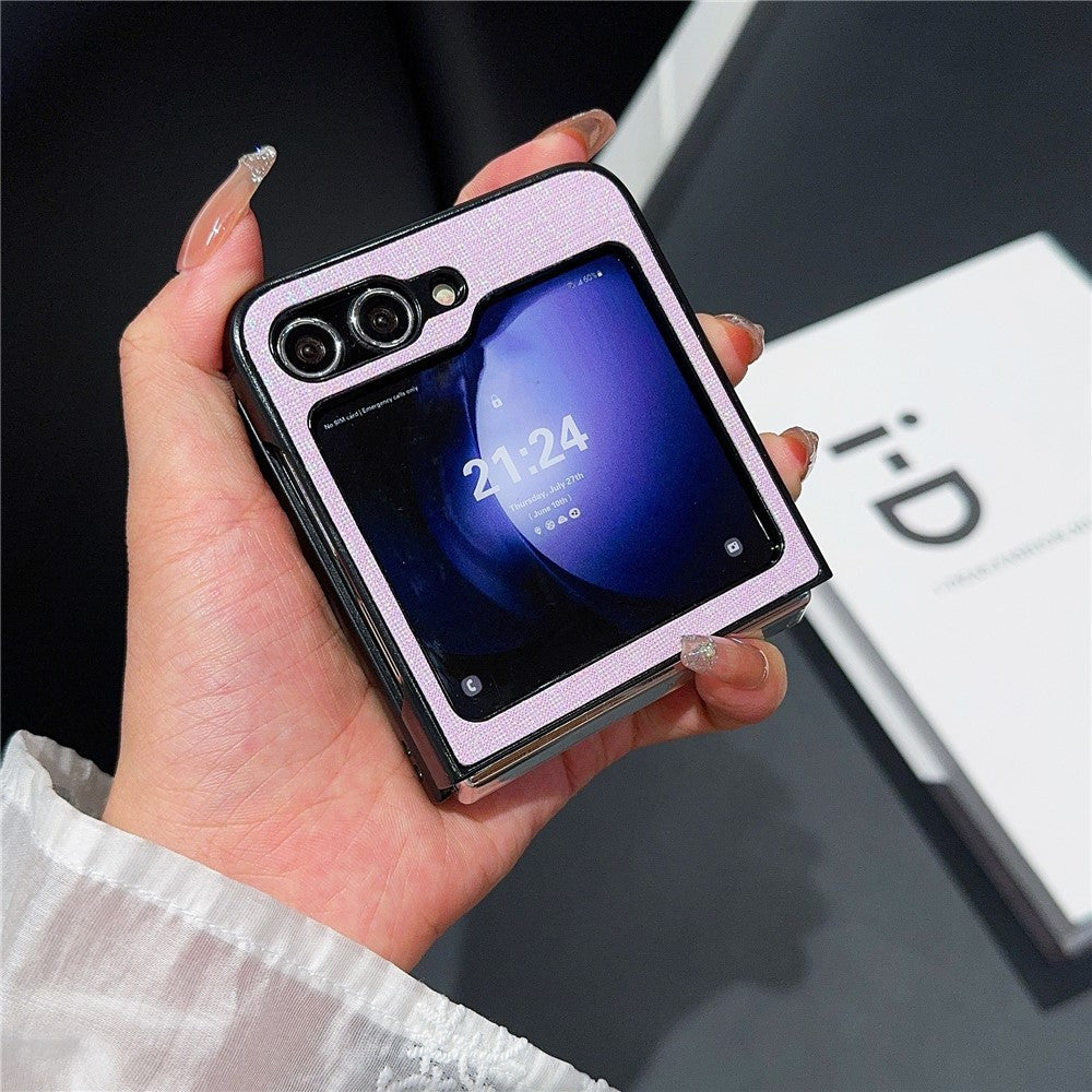 For Samsung Galaxy Z Flip7 FE 5G / Z Flip6 5G Case Two-Piece Leather + PC Phone Cover Pearl Cross Pattern - Purple