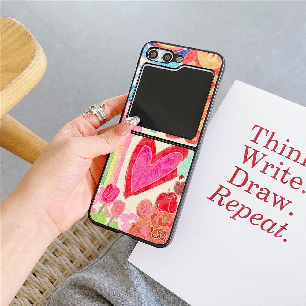 For Samsung Galaxy Z Flip7 FE 5G / Z Flip6 5G Case Leather + PC Protective Phone Cover Lacquered Pattern - Big Heart