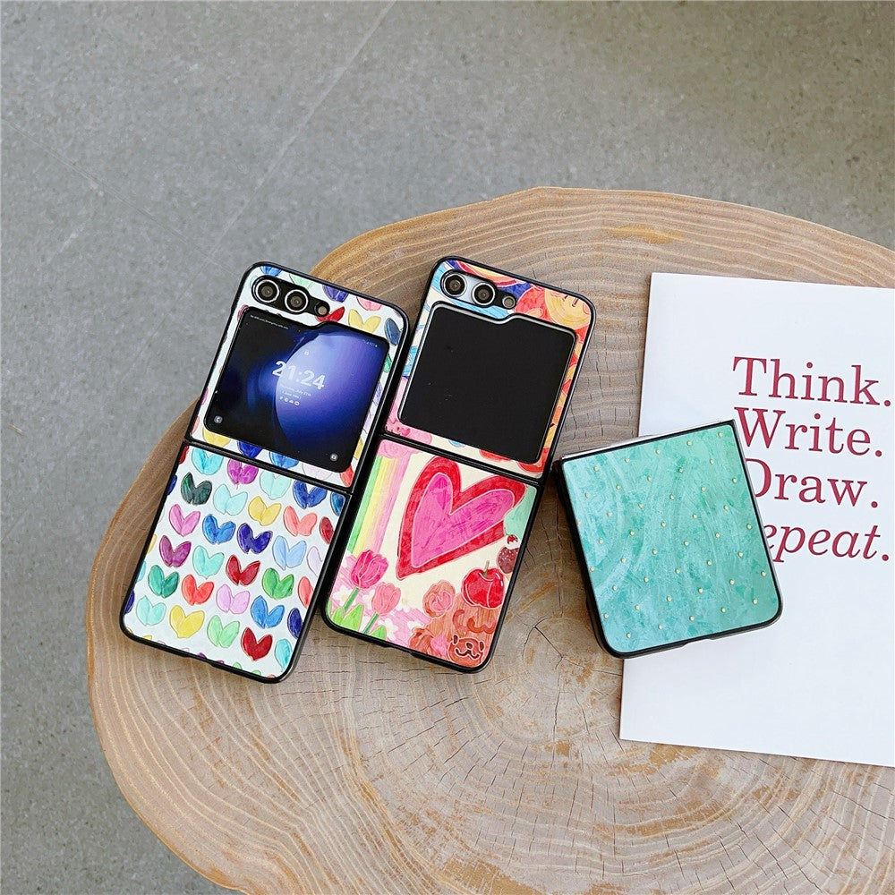 For Samsung Galaxy Z Flip7 FE 5G / Z Flip6 5G Case Leather + PC Protective Phone Cover Lacquered Pattern - Big Heart