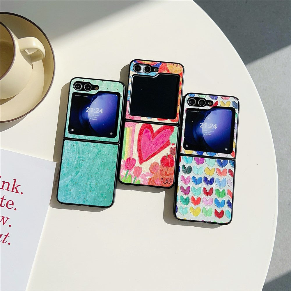 For Samsung Galaxy Z Flip7 FE 5G / Z Flip6 5G Case Leather + PC Protective Phone Cover Lacquered Pattern - Multiple Hearts