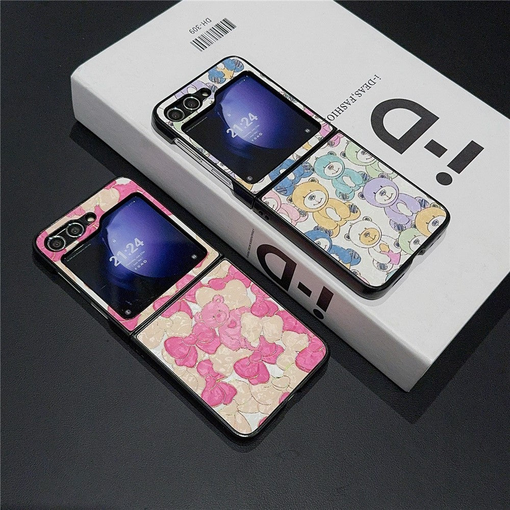 For Samsung Galaxy Z Flip7 FE 5G / Z Flip6 5G Case Leather + PC Protective Phone Cover Lacquered Pattern - Bears