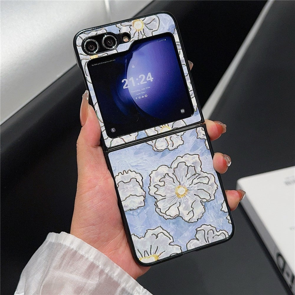 For Samsung Galaxy Z Flip7 FE 5G / Z Flip6 5G Case Leather + PC Protective Phone Cover Lacquered Pattern - Flowers