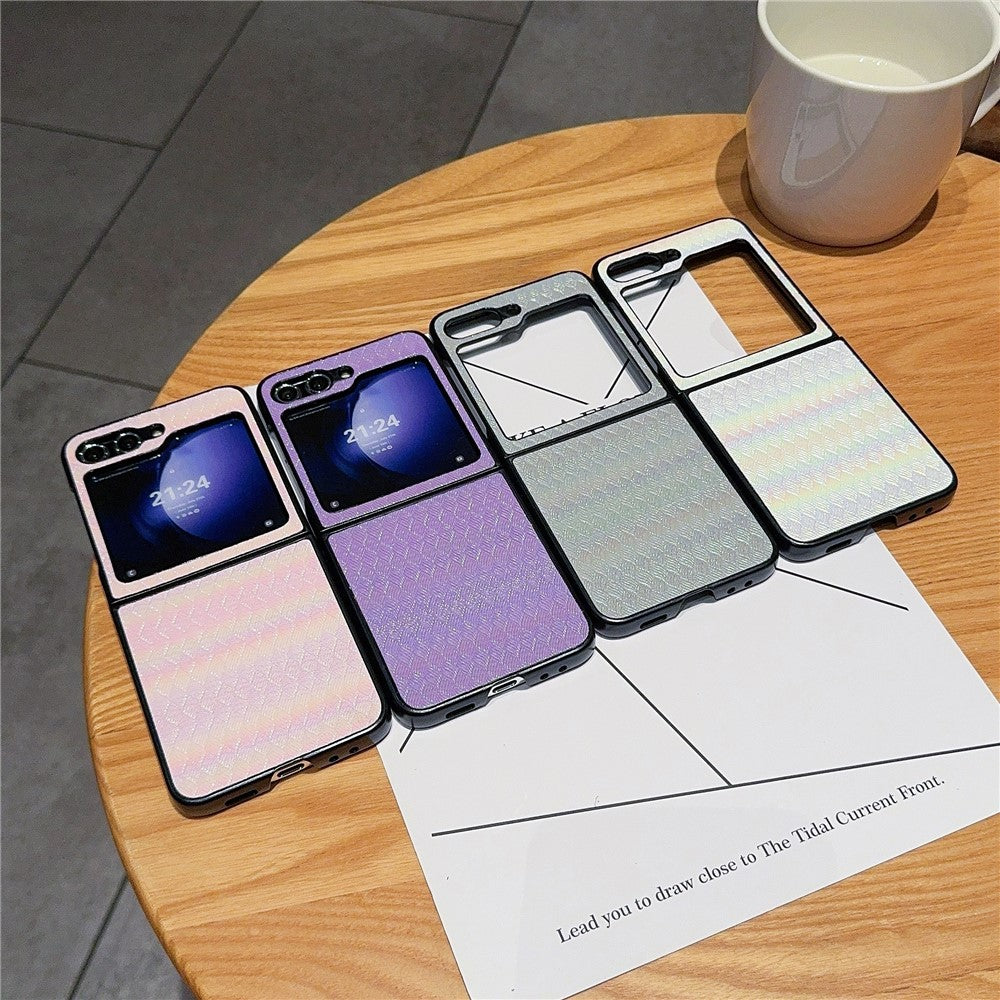 For Samsung Galaxy Z Flip7 FE 5G / Z Flip6 5G / Z Flip5 5G Case Two-Piece Design Leather + PC Laser Grid Phone Cover - Grey