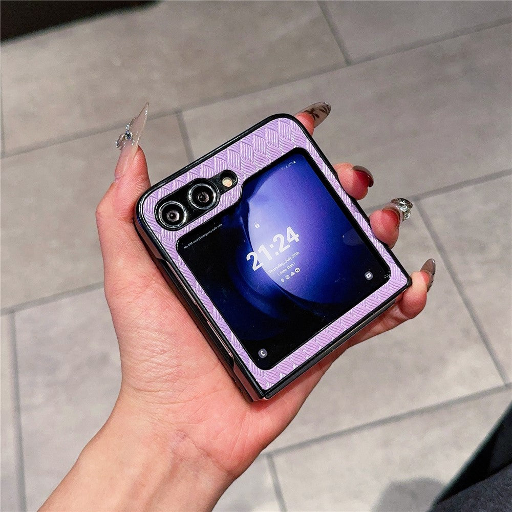 For Samsung Galaxy Z Flip7 FE 5G / Z Flip6 5G / Z Flip5 5G Case Two-Piece Design Leather + PC Laser Grid Phone Cover - Purple