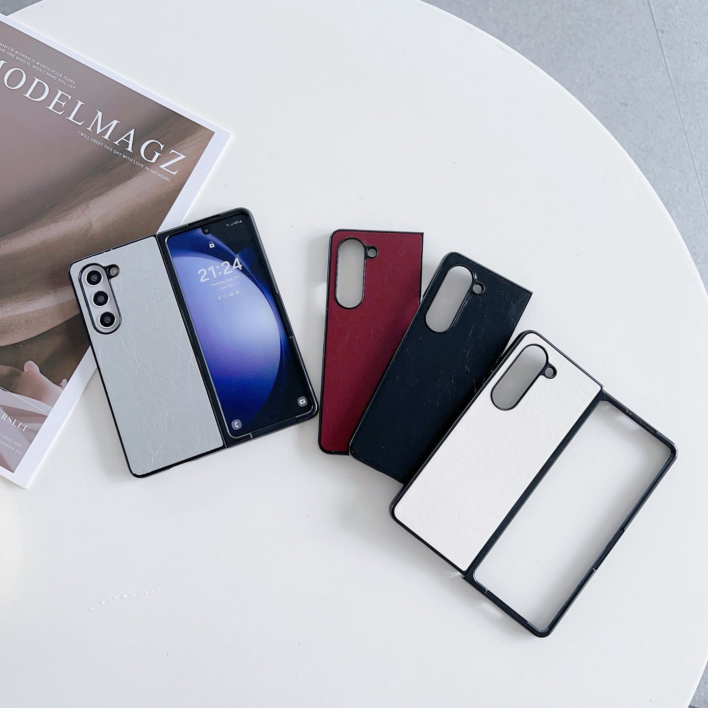 For Samsung Galaxy Z Fold6 5G Case Leather Coated PC Phone Cover Crazy Horse Texture - Silver