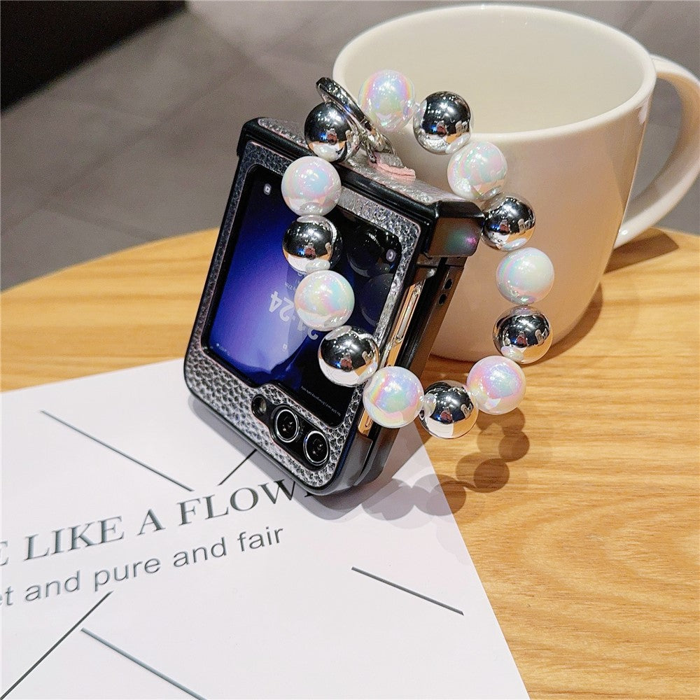 For Samsung Galaxy Z Flip7 FE 5G / Z Flip6 5G Case Hinge Protection Leather Coated Phone Cover with Bead Chain