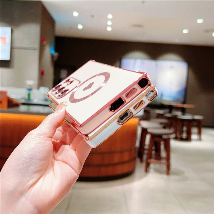 For Samsung Galaxy S23 Ultra Magnetic Case Soft TPU Phone Cover Love Heart Pattern - Ivory White