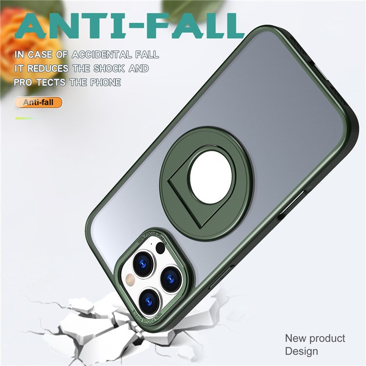 For iPhone 16 Pro Clear Back Case Compatible with MagSafe TPU+PC Kickstand Phone Cover - Blackish Green