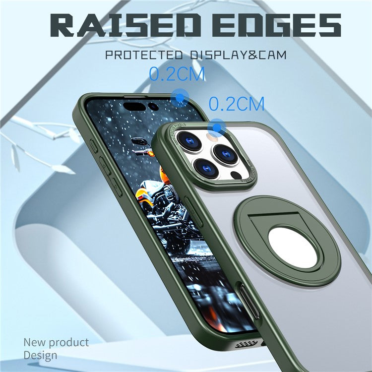 For iPhone 16 Pro Clear Back Case Compatible with MagSafe TPU+PC Kickstand Phone Cover - Blackish Green