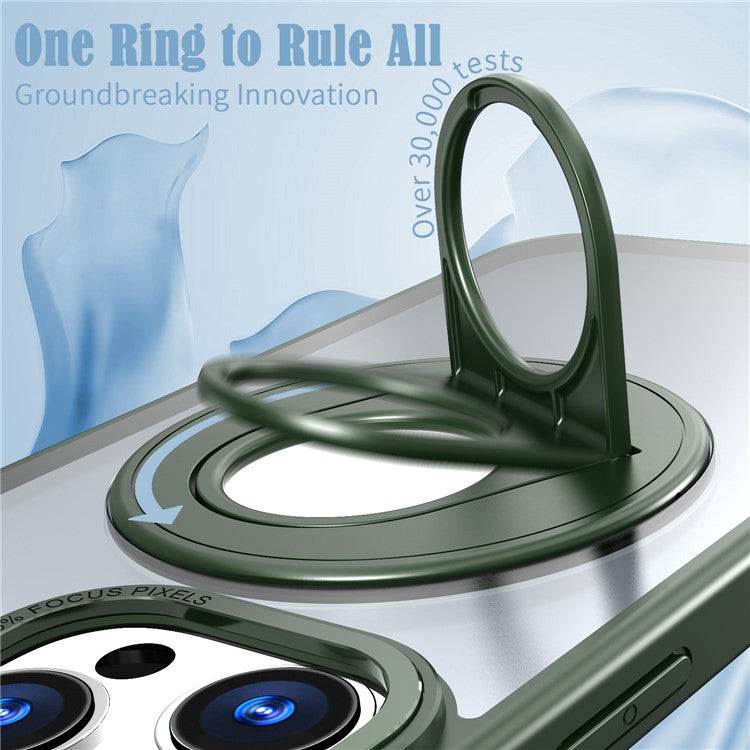 For iPhone 16 Pro Clear Back Case Compatible with MagSafe TPU+PC Kickstand Phone Cover - Blackish Green