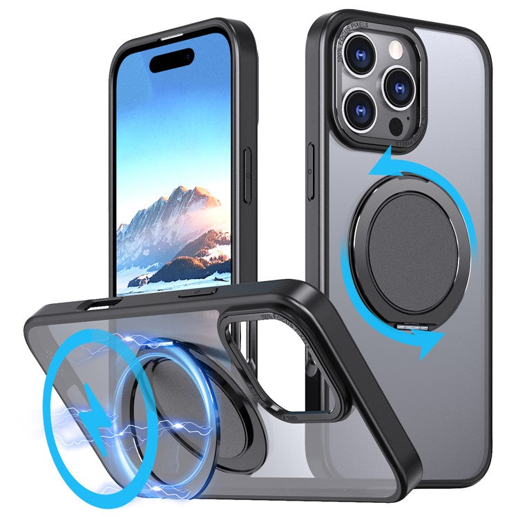 For iPhone 16 Pro Case Compatible with MagSafe TPU+PC Kickstand Phone Cover - Black