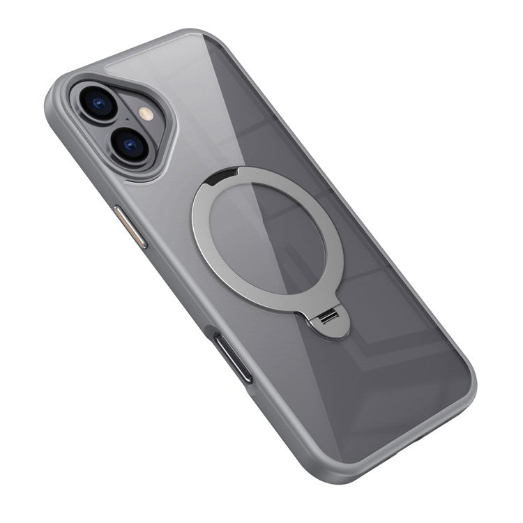 For iPhone 16 Plus Clear Case TPU+Acrylic Kickstand Magnetic Phone Cover - Grey