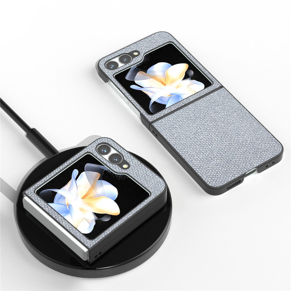 For Samsung Galaxy Z Flip7 FE 5G / Z Flip6 5G Case Rhinestone Texture PU+PC Phone Cover - Grey