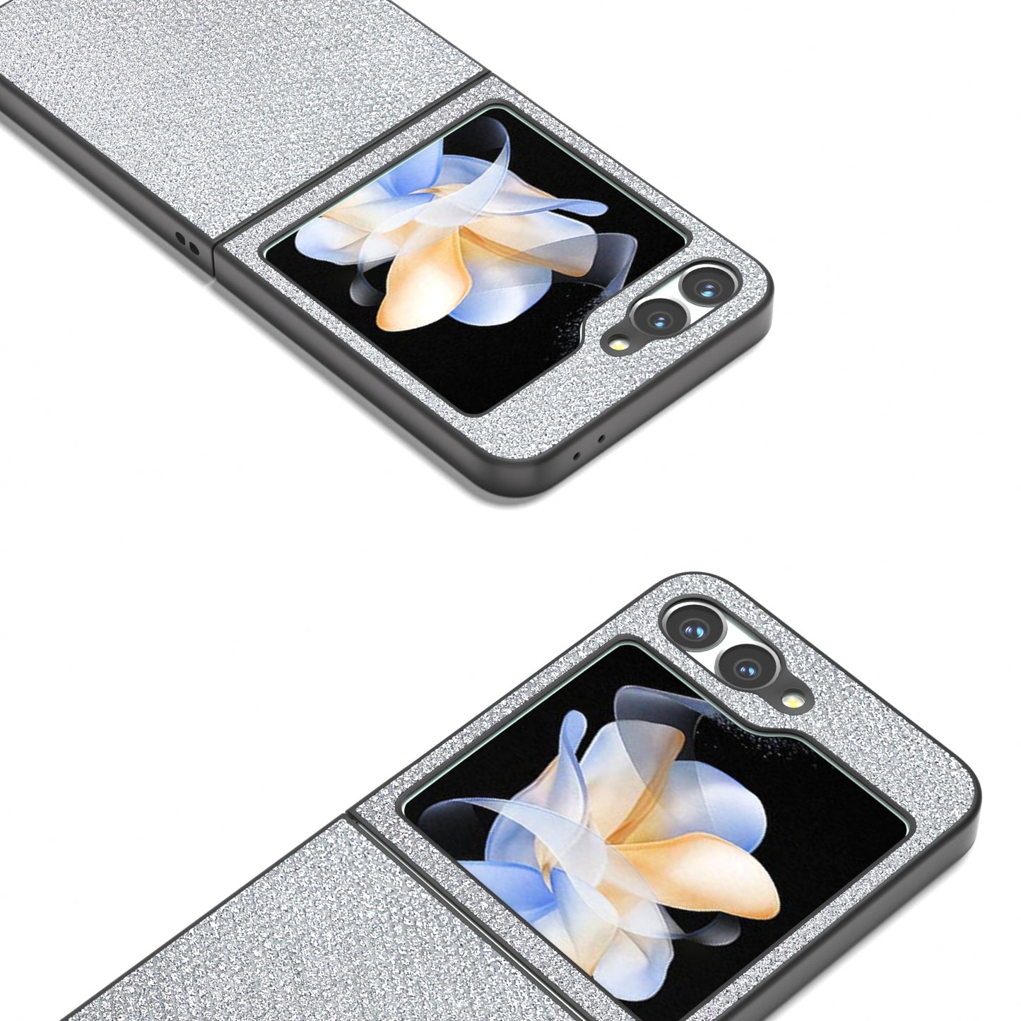For Samsung Galaxy Z Flip6 5G Case Rhinestone Texture PU+PC Phone Cover - Silver