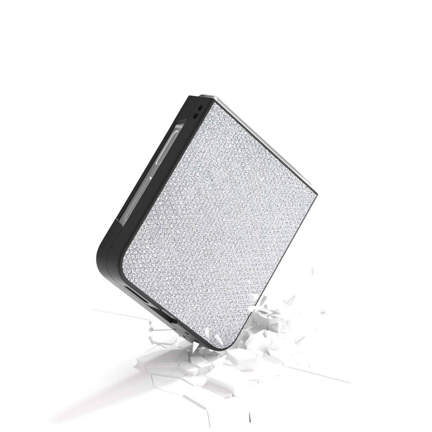 For Samsung Galaxy Z Flip6 5G Case Rhinestone Texture PU+PC Phone Cover - Silver