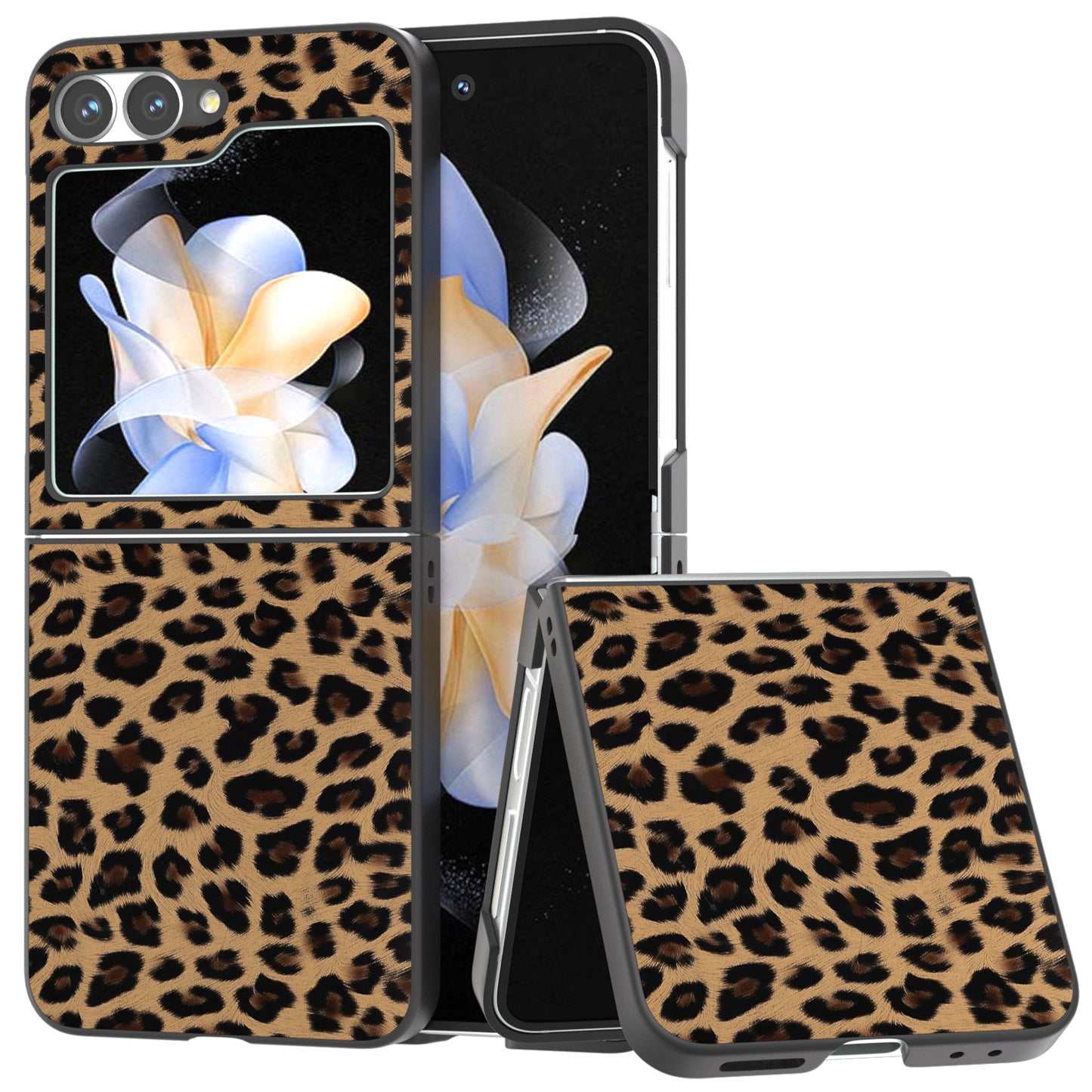 For Samsung Galaxy Z Flip6 5G Case Black Edge PU+PC Leopard Pattern Phone Cover - Champagne Gold