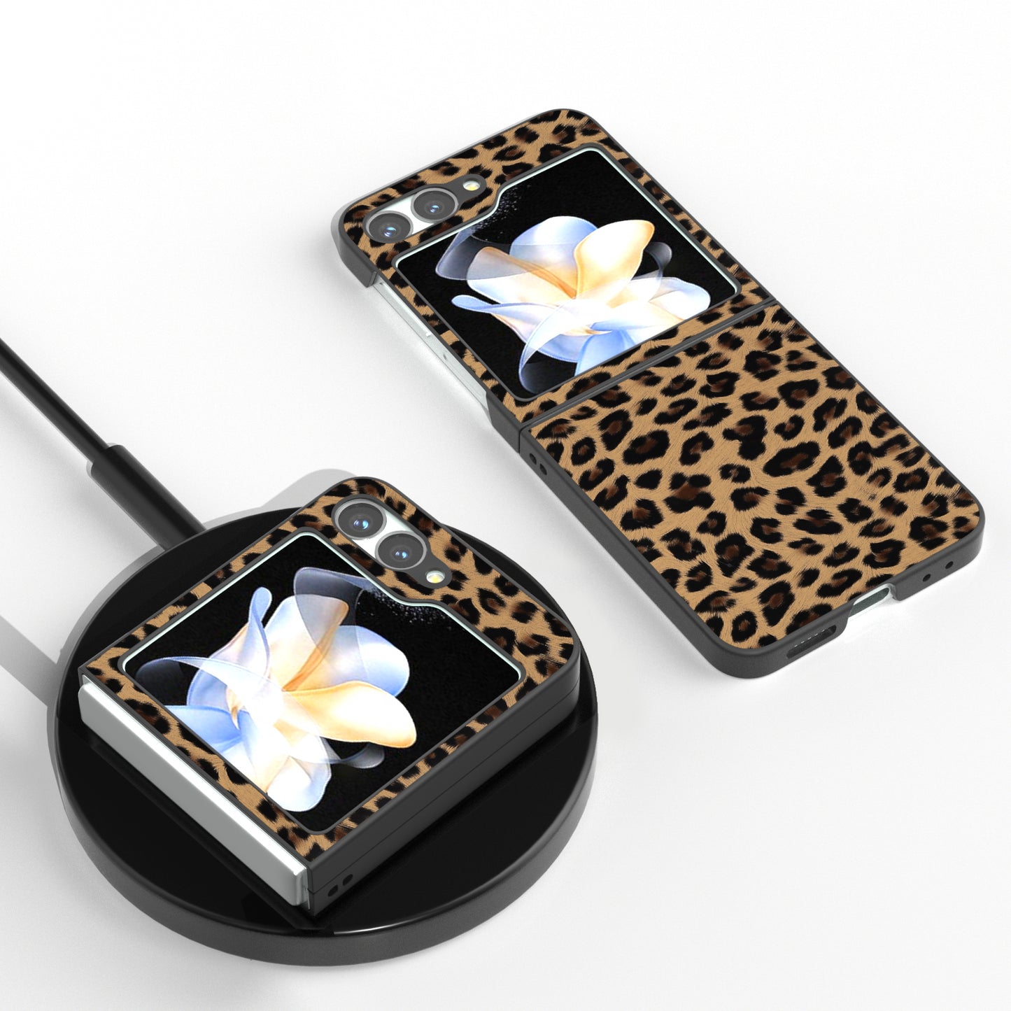 For Samsung Galaxy Z Flip6 5G Case Black Edge PU+PC Leopard Pattern Phone Cover - Champagne Gold