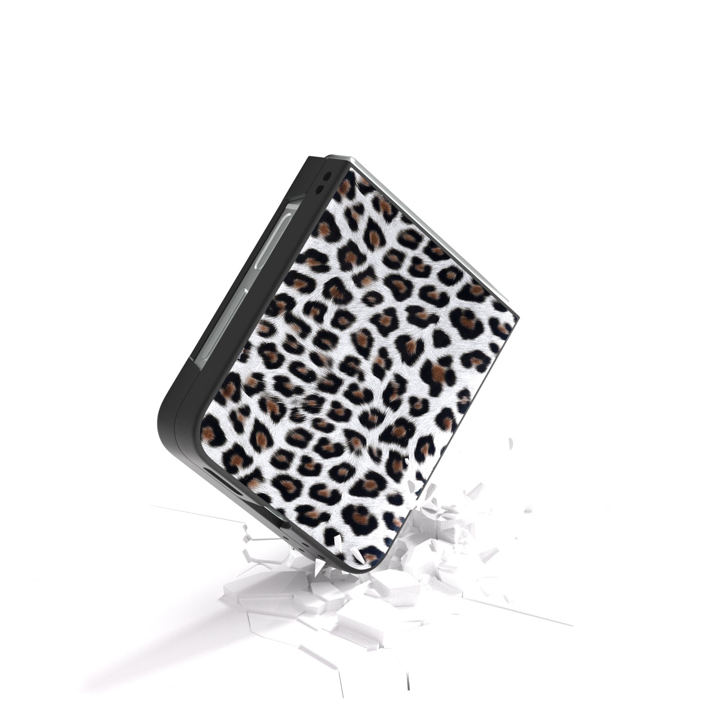 For Samsung Galaxy Z Flip6 5G Case Black Edge PU+PC Leopard Pattern Phone Cover - Silver