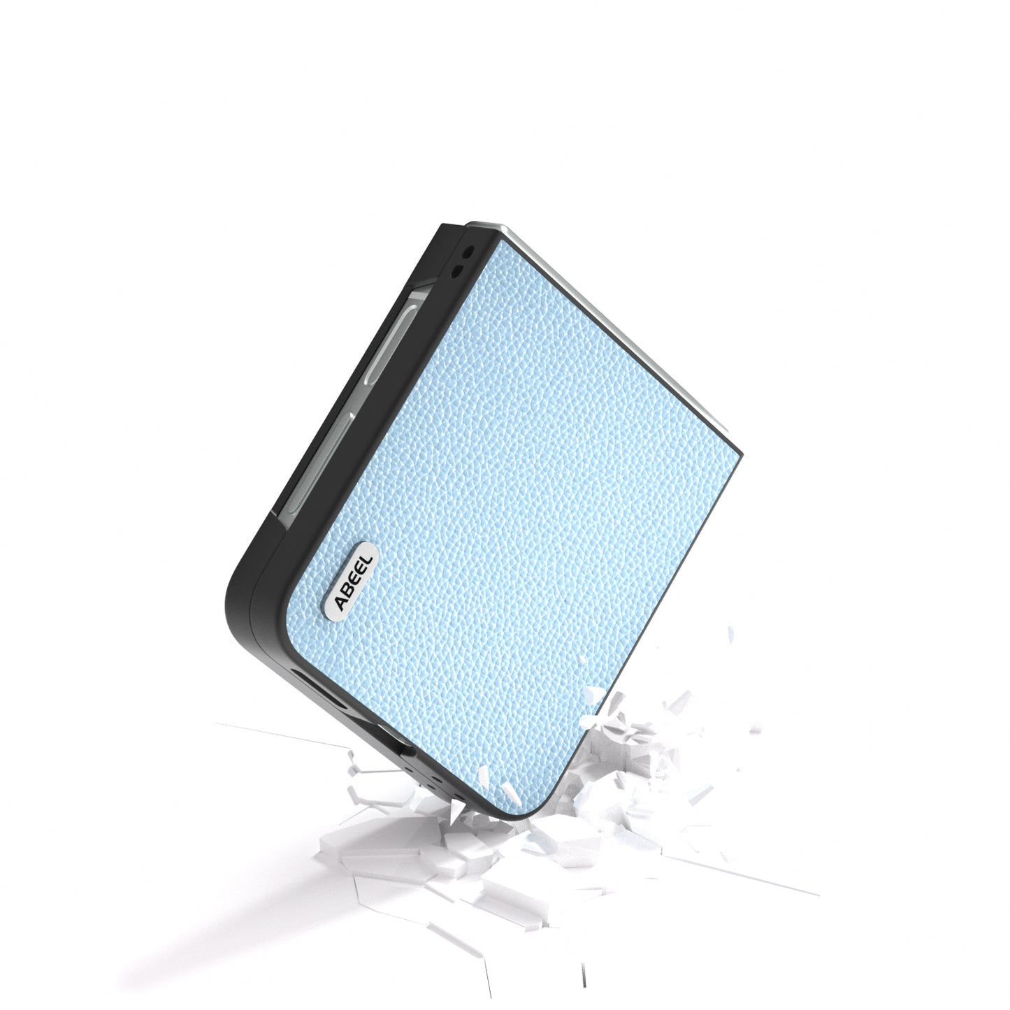 ABEEL For Samsung Galaxy Z Flip6 5G Case Litchi Texture Genuine Cow Leather+PC Phone Cover - Baby Blue