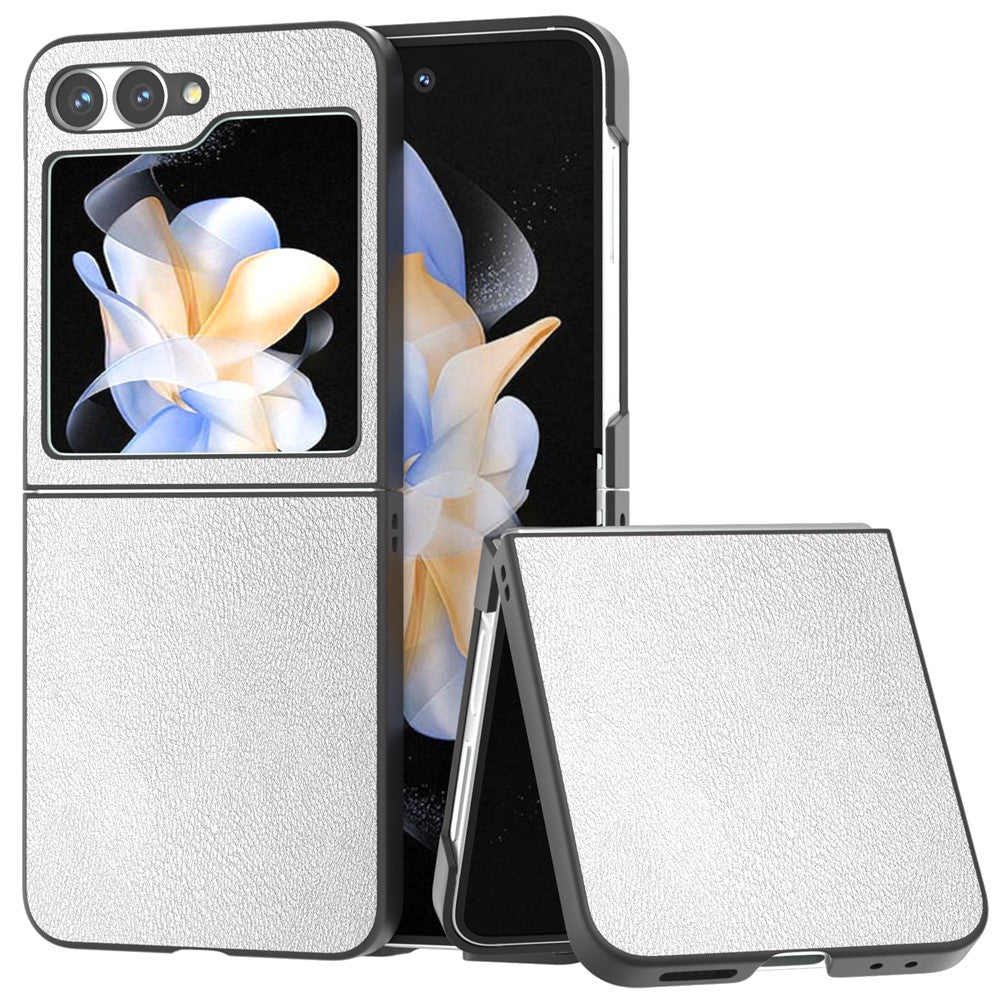 For Samsung Galaxy Z Flip7 FE 5G / Z Flip6 5G Case PU Leather Coated Hard PC Folding Phone Cover - Silver