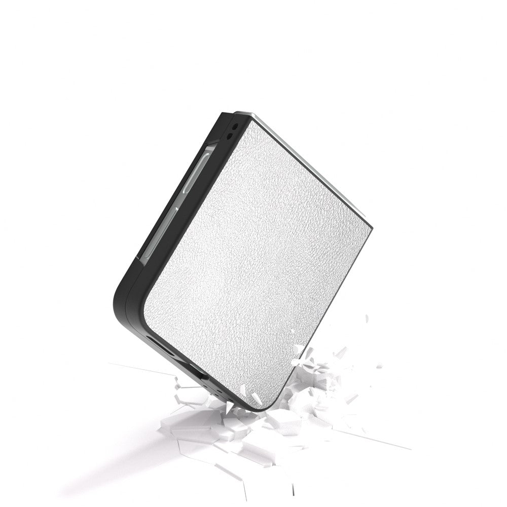 For Samsung Galaxy Z Flip7 FE 5G / Z Flip6 5G Case PU Leather Coated Hard PC Folding Phone Cover - Silver