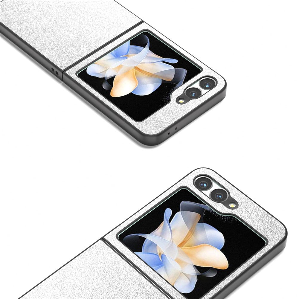 For Samsung Galaxy Z Flip7 FE 5G / Z Flip6 5G Case PU Leather Coated Hard PC Folding Phone Cover - Silver