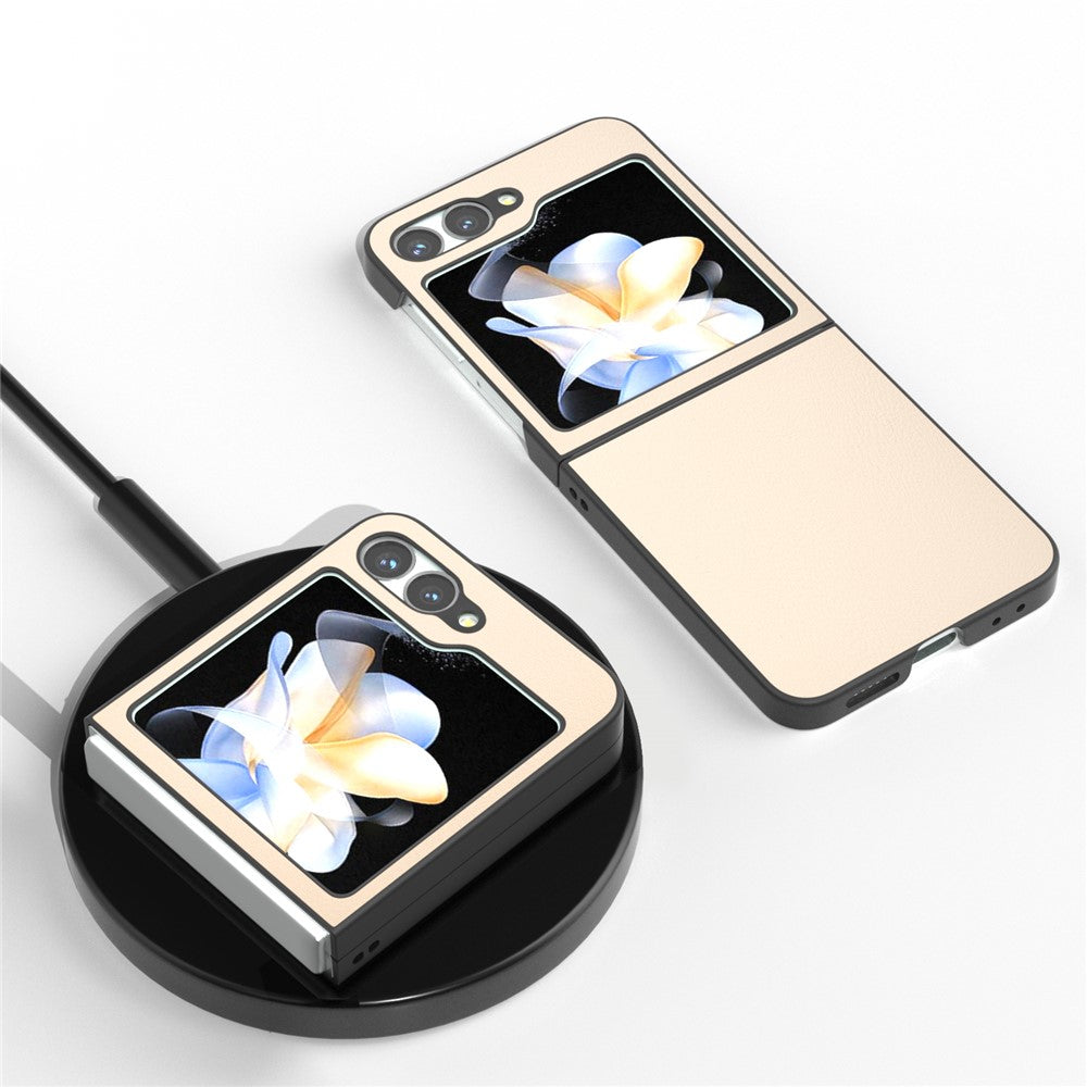 For Samsung Galaxy Z Flip7 FE 5G / Z Flip6 5G Case PU Leather Coated Hard PC Folding Phone Cover - Light Yellow