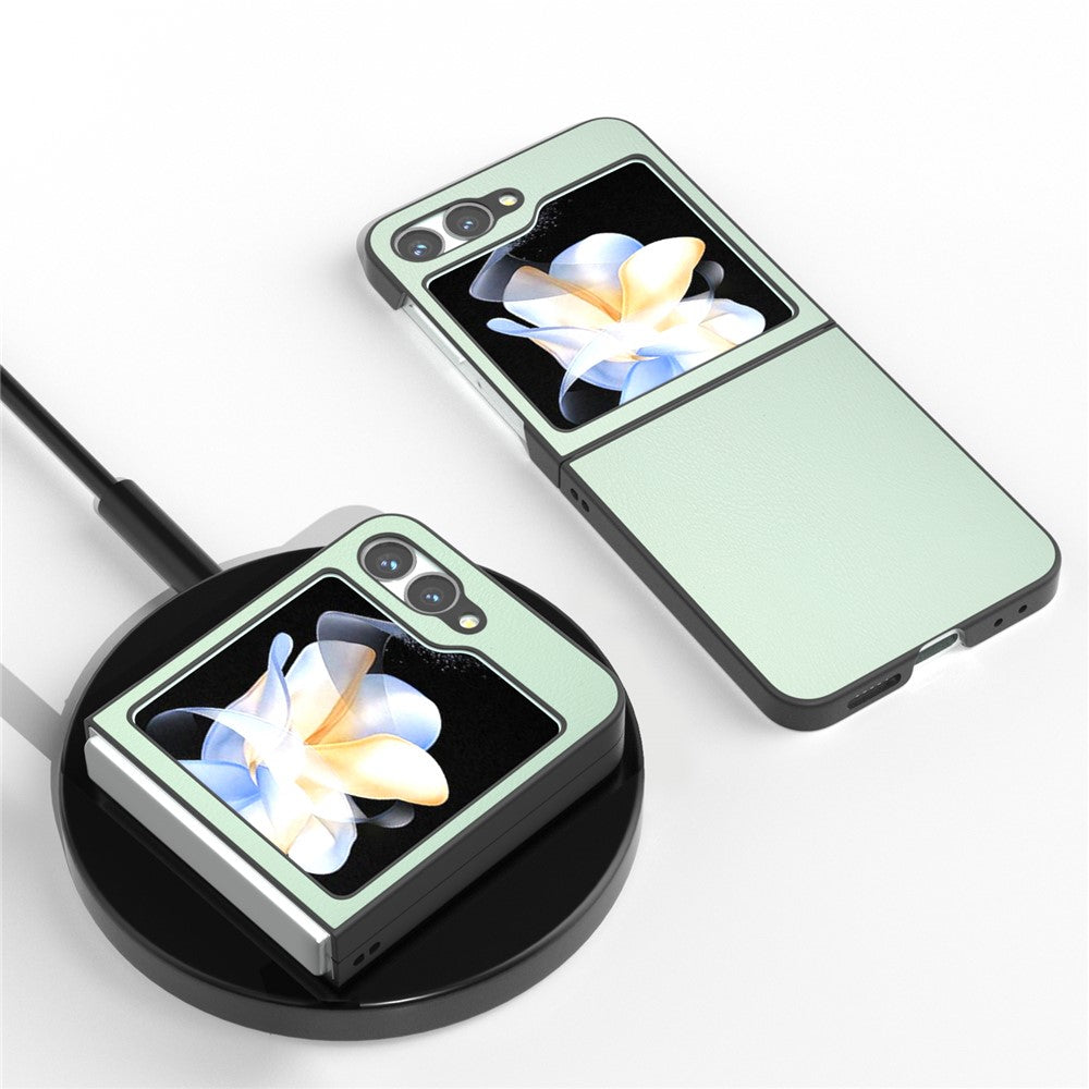 For Samsung Galaxy Z Flip7 FE 5G / Z Flip6 5G Case PU Leather Coated Hard PC Folding Phone Cover - Light Green