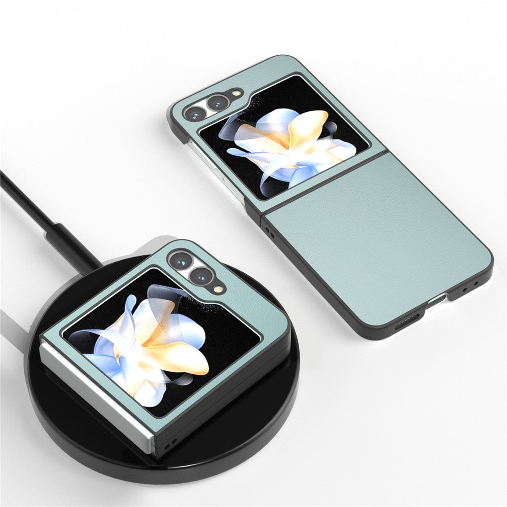 For Samsung Galaxy Z Flip7 FE 5G / Z Flip6 5G Case PU Leather Coated Hard PC Folding Phone Cover - Baby Blue