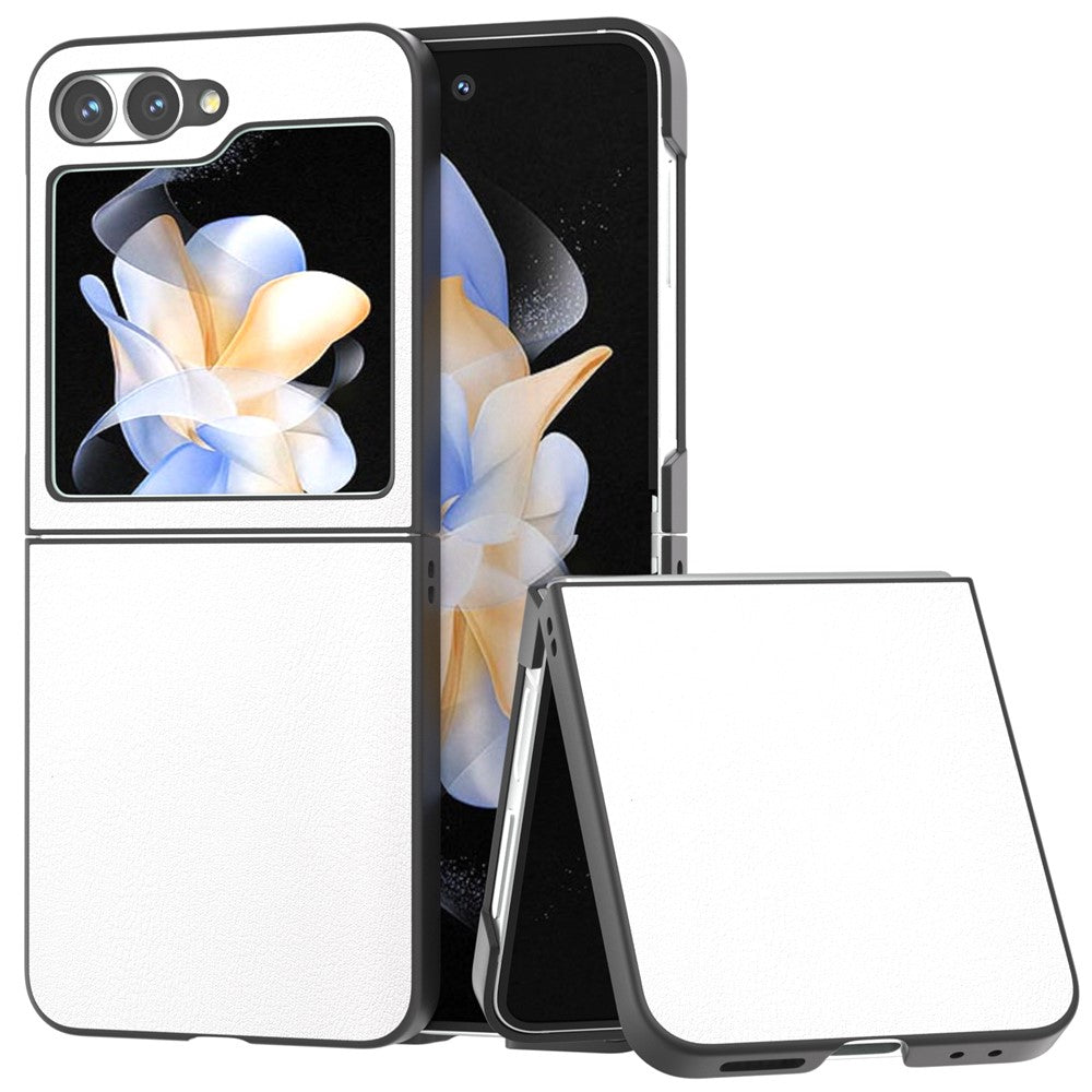 For Samsung Galaxy Z Flip7 FE 5G / Z Flip6 5G Case PU Leather Coated Hard PC Folding Phone Cover - White
