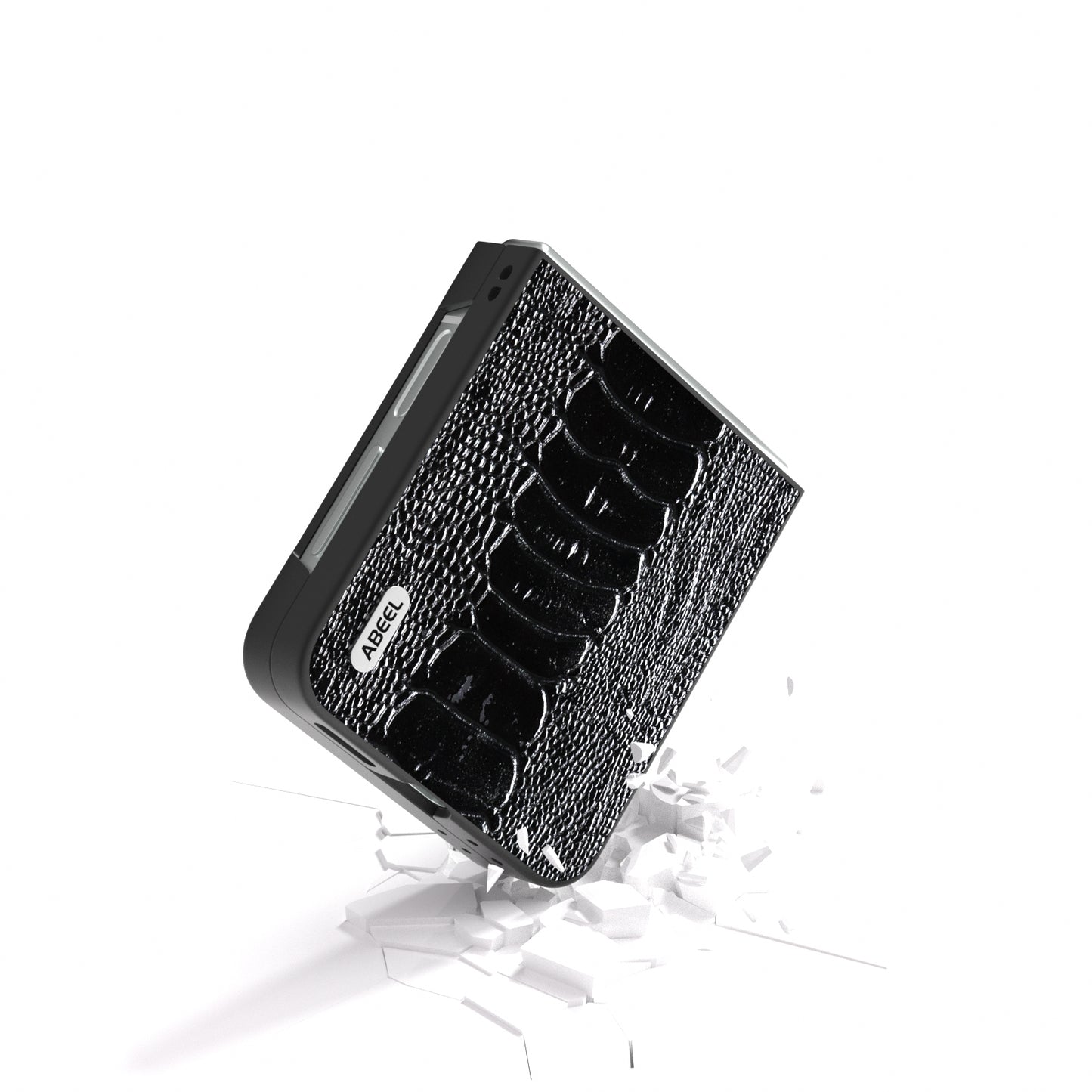 ABEEL For Samsung Galaxy Z Flip6 5G Case Crocodile Texture Genuine Cow Leather Back Phone Cover - Black