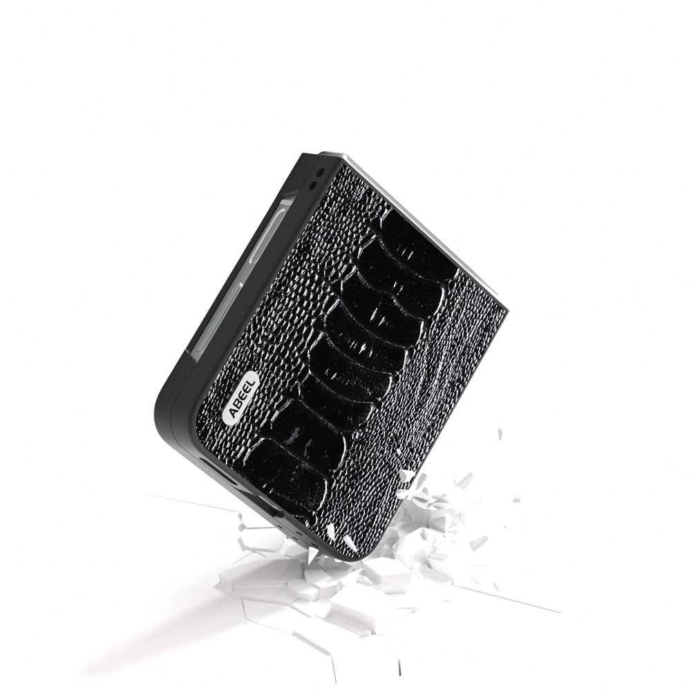 ABEEL For Samsung Galaxy Z Flip7 FE 5G / Z Flip6 5G Case Crocodile Texture Genuine Cow Leather Back Phone Cover - Black