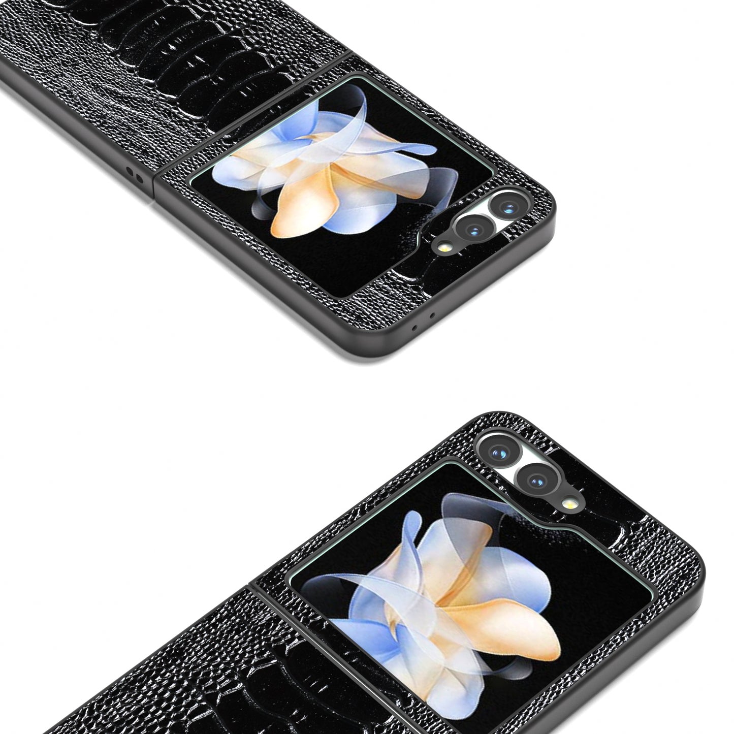 ABEEL For Samsung Galaxy Z Flip6 5G Case Crocodile Texture Genuine Cow Leather Back Phone Cover - Black