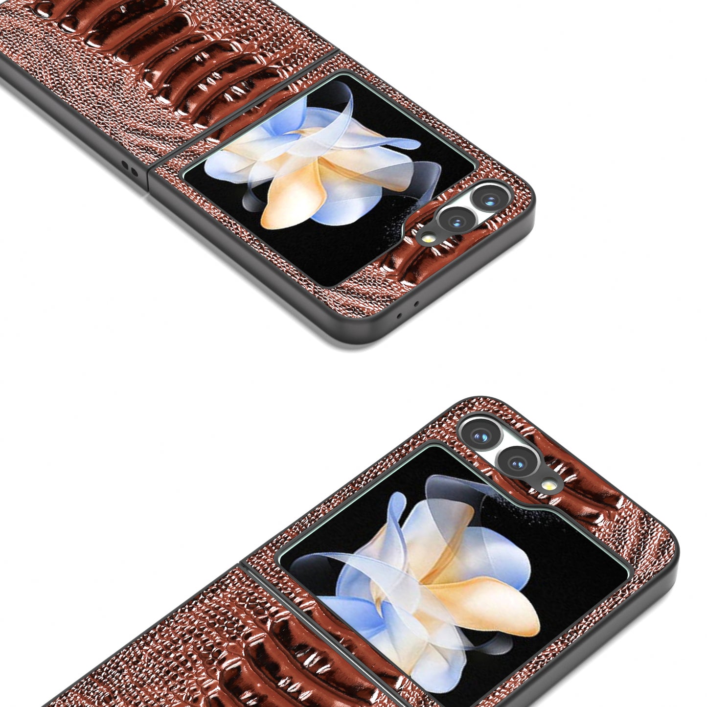 ABEEL For Samsung Galaxy Z Flip6 5G Case Crocodile Texture Genuine Cow Leather Back Phone Cover - Coffee