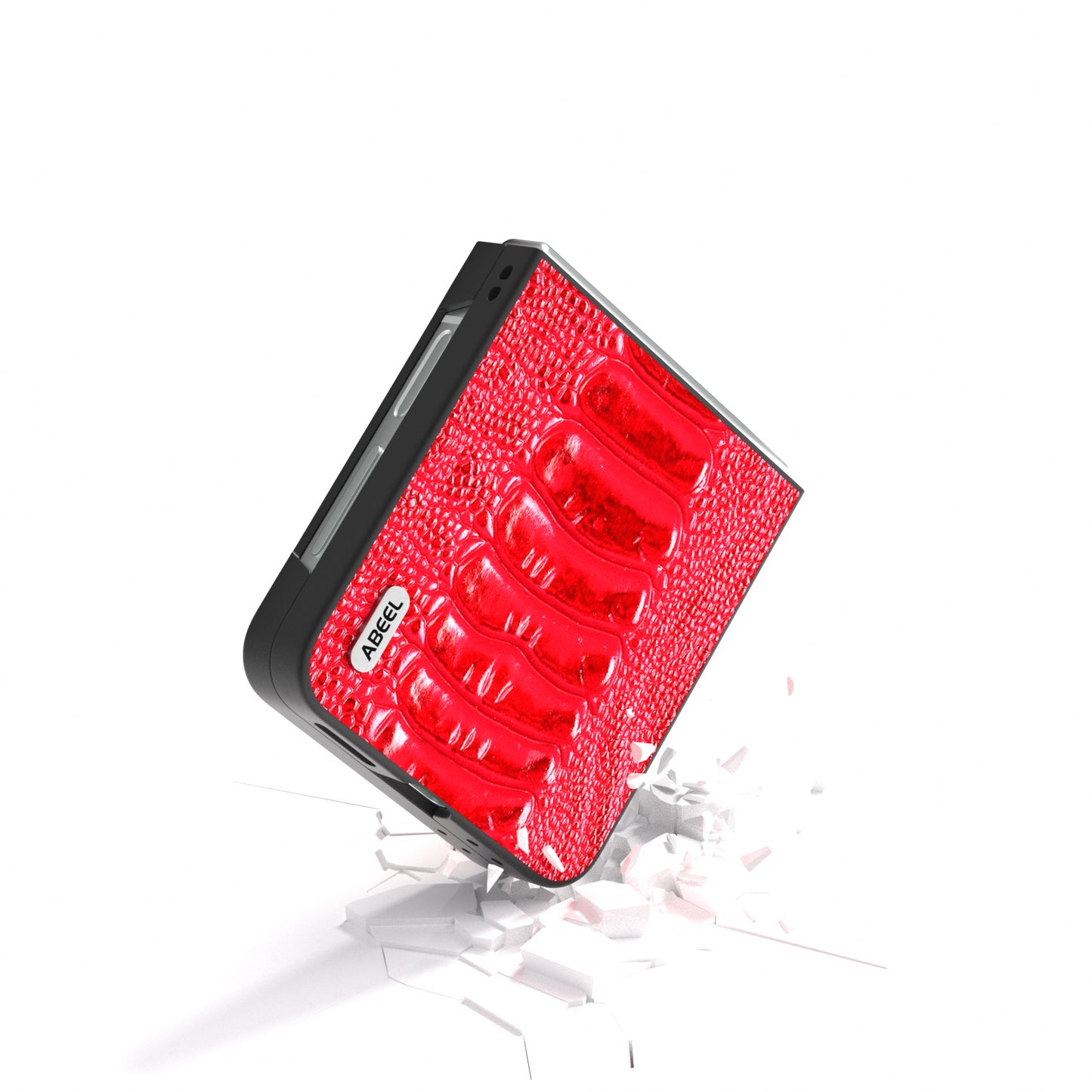 ABEEL For Samsung Galaxy Z Flip6 5G Case Crocodile Texture Genuine Cow Leather Back Phone Cover - Red