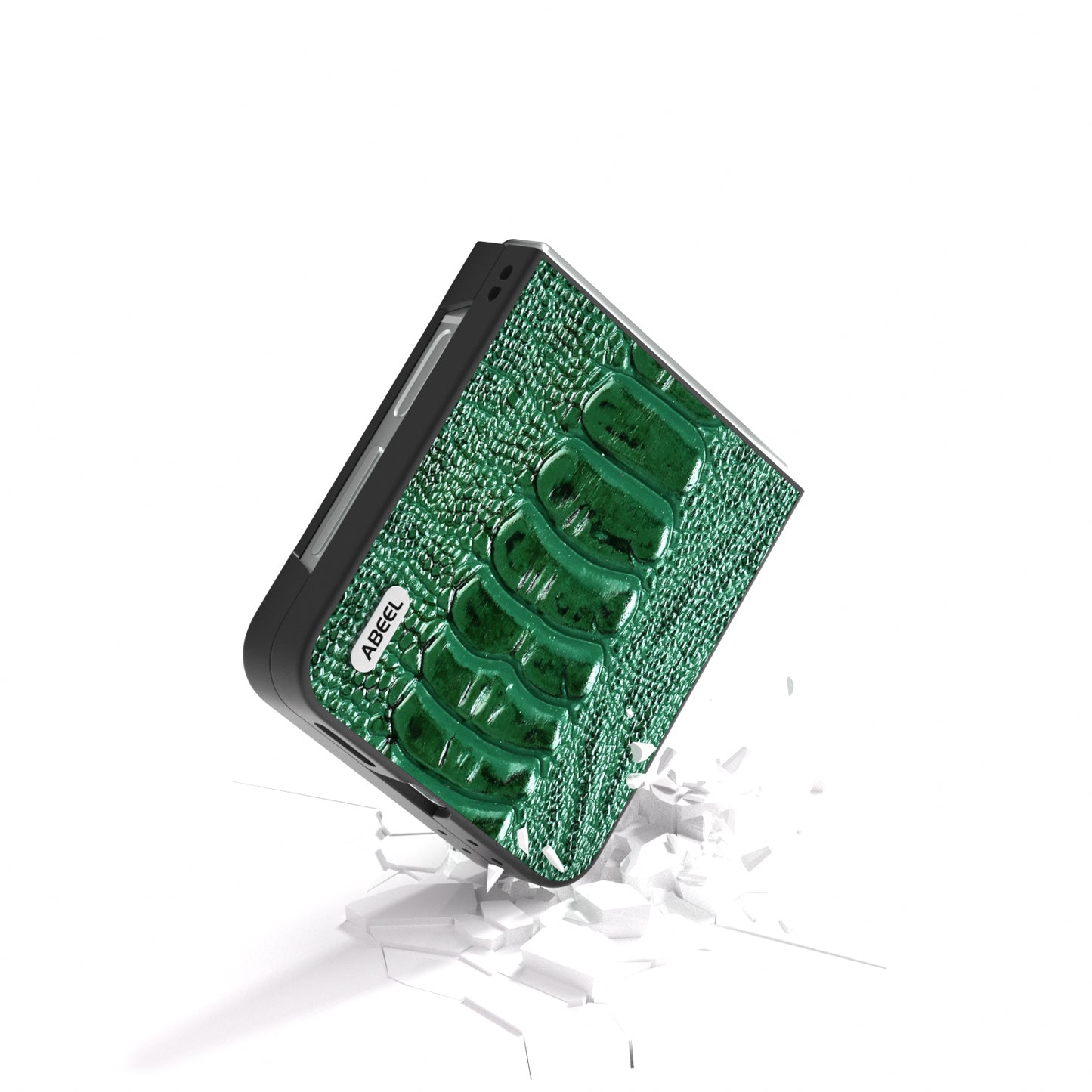 ABEEL For Samsung Galaxy Z Flip6 5G Case Crocodile Texture Genuine Cow Leather Back Phone Cover - Green