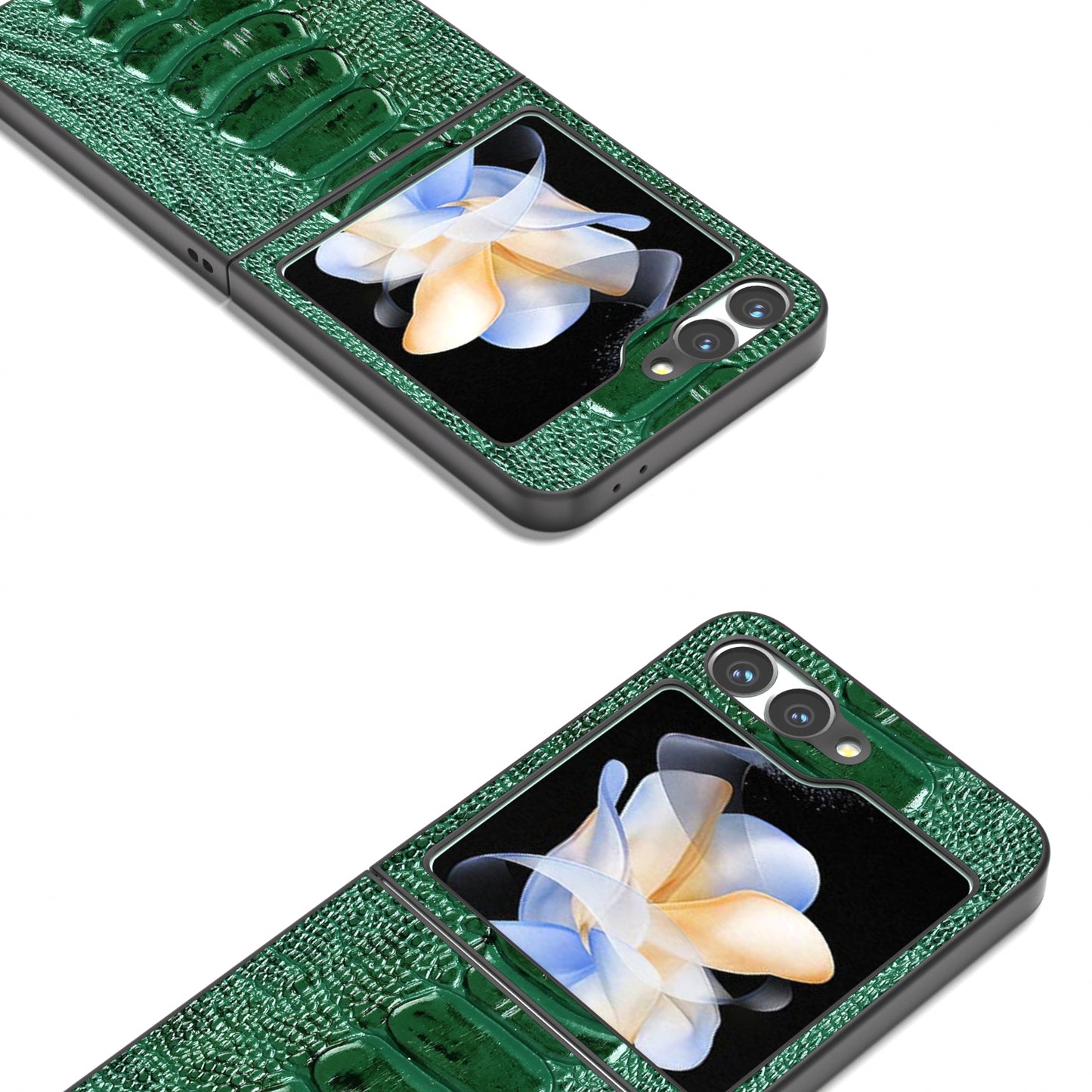 ABEEL For Samsung Galaxy Z Flip6 5G Case Crocodile Texture Genuine Cow Leather Back Phone Cover - Green