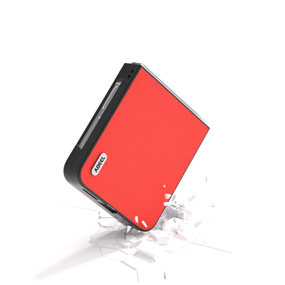 ABEEL For Samsung Galaxy Z Flip7 FE 5G / Z Flip6 5G Case Genuine Cow Leather+PC Hard Phone Cover - Red