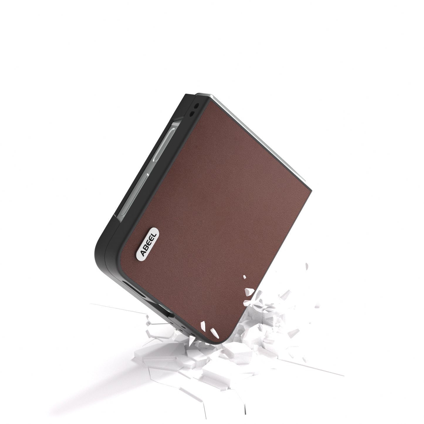 ABEEL For Samsung Galaxy Z Flip6 5G Case Genuine Cow Leather Coated PC Folding Phone Cover - Coffee