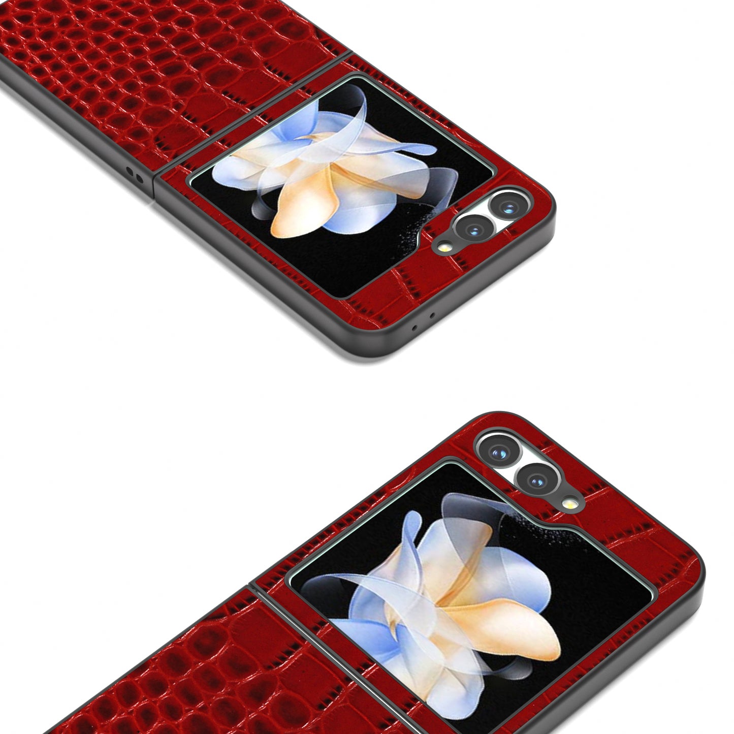 ABEEL For Samsung Galaxy Z Flip6 5G Case Crocodile Texture Genuine Cow Leather Hard PC Cover - Red